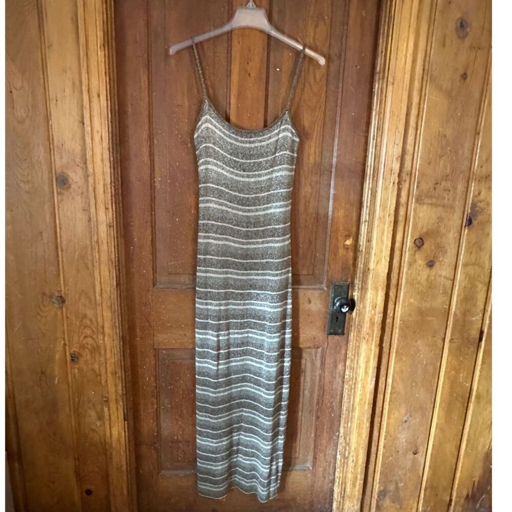 Laundry by Shelli Segal Spaghetti Strap Gray Silver Maxi Dress